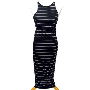 ATHLETA Racerback Maxi Black & White Striped Crewneck Fully Lined Dress Size XS.